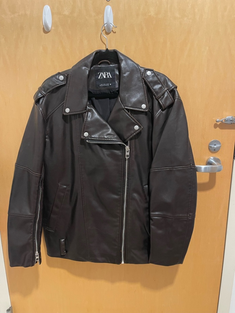 Zara Dark Brown Faux-Leather Jacket